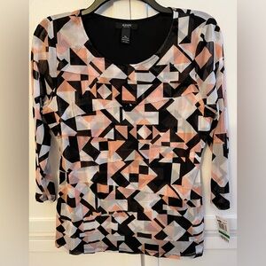 Alfani Women's Abstract 3/4 Sleeve Top - Black, Pink, White NWT Fully lined